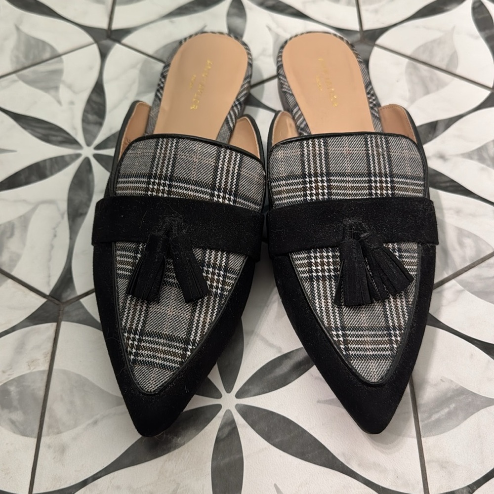 Ann Taylor Plaid Flat Mules - Picture 2 of 8